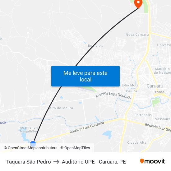 Taquara São Pedro to Auditório UPE - Caruaru, PE map