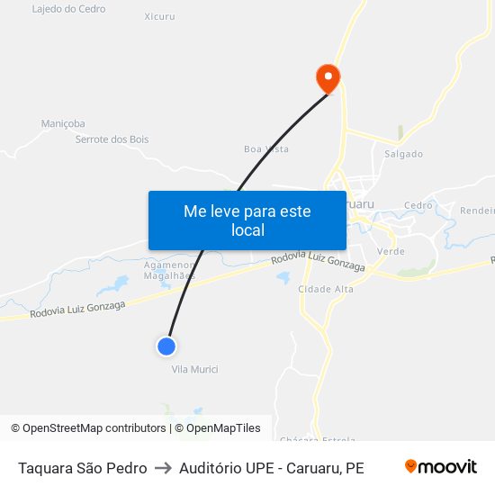 Taquara São Pedro to Auditório UPE - Caruaru, PE map