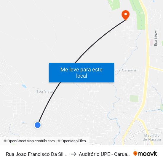 Rua Joao Francisco Da Silva, 261 to Auditório UPE - Caruaru, PE map