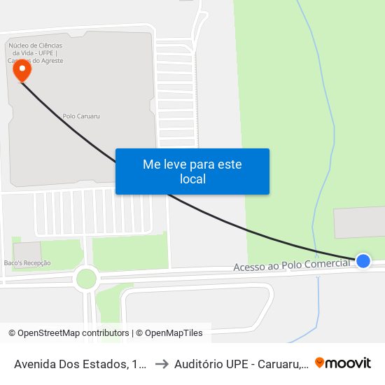 Avenida Dos Estados, 1681 to Auditório UPE - Caruaru, PE map