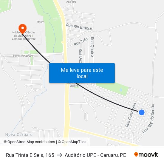 Rua Ave Maria Sertaneja, 58 to Auditório UPE - Caruaru, PE map