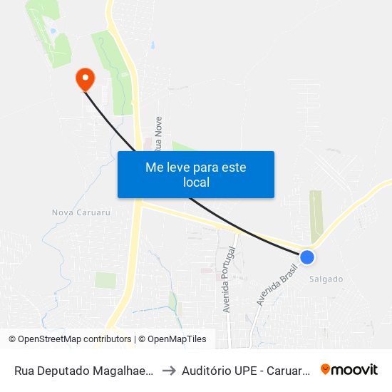 Rua Deputado Magalhaes, 91 to Auditório UPE - Caruaru, PE map