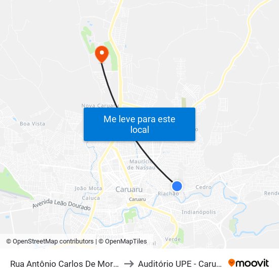 Rua Antônio Carlos De Morais, 457 to Auditório UPE - Caruaru, PE map