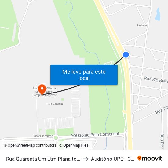 Rua Quarenta Um Ltm Planalto Normandia, 11 to Auditório UPE - Caruaru, PE map