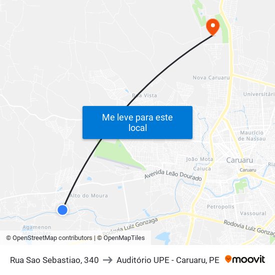 Rua Sao Sebastiao, 340 to Auditório UPE - Caruaru, PE map