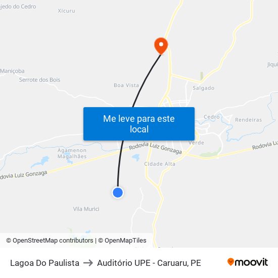 Lagoa Do Paulista to Auditório UPE - Caruaru, PE map