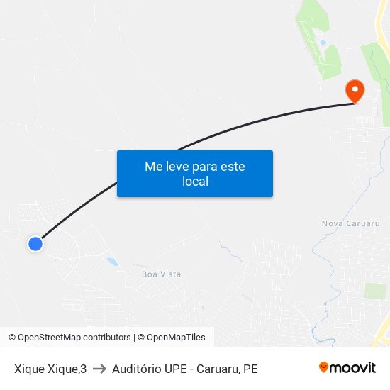 Xique Xique,3 to Auditório UPE - Caruaru, PE map