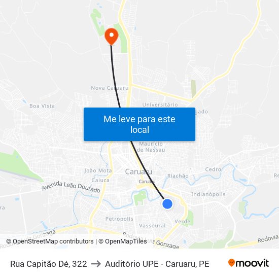 Rua Capitão Dé, 322 to Auditório UPE - Caruaru, PE map