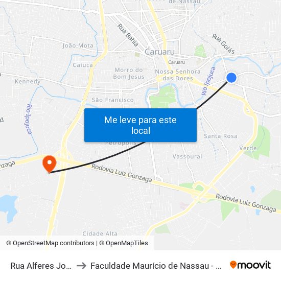 Rua Alferes Jorge, 405 to Faculdade Maurício de Nassau - Unidade Caruaru map