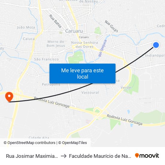 Rua Josimar Maximiano Da Silva, 76-142 to Faculdade Maurício de Nassau - Unidade Caruaru map