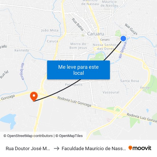 Rua Doutor José Mariano, 286-332 to Faculdade Maurício de Nassau - Unidade Caruaru map