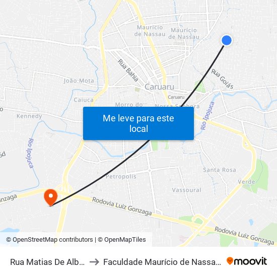Rua Matias De Albuquerque, 45 to Faculdade Maurício de Nassau - Unidade Caruaru map