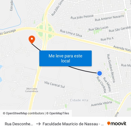 Rua Desconhecida, S/N to Faculdade Maurício de Nassau - Unidade Caruaru map