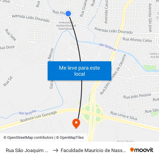 Rua São Joaquim Do Monte, 100 to Faculdade Maurício de Nassau - Unidade Caruaru map