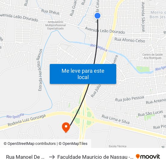 Rua Manoel De Abreu, 317 to Faculdade Maurício de Nassau - Unidade Caruaru map