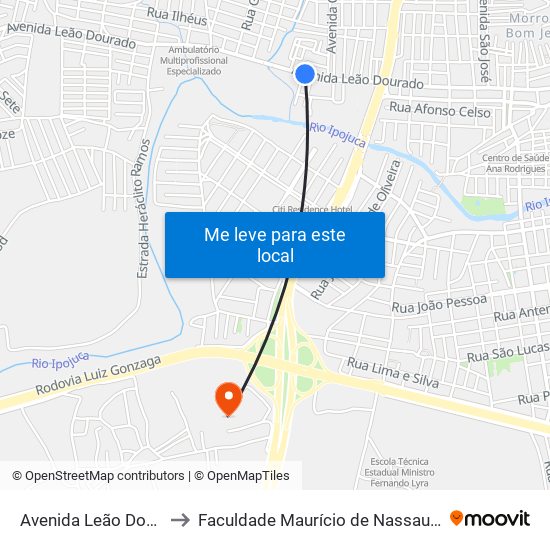 Avenida Leão Dourado, 680b to Faculdade Maurício de Nassau - Unidade Caruaru map