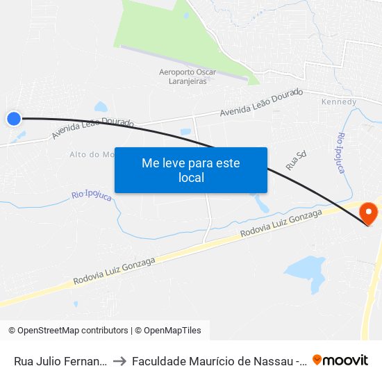 Rua Julio Fernandes, 2001 to Faculdade Maurício de Nassau - Unidade Caruaru map