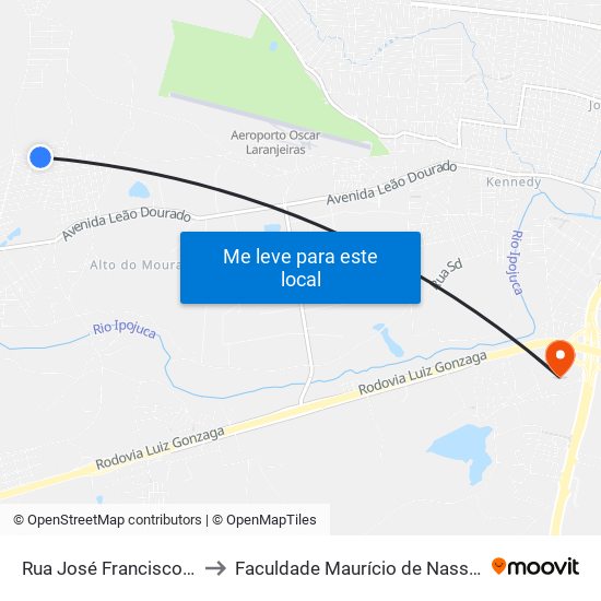 Rua José Francisco De Moura, 196 to Faculdade Maurício de Nassau - Unidade Caruaru map