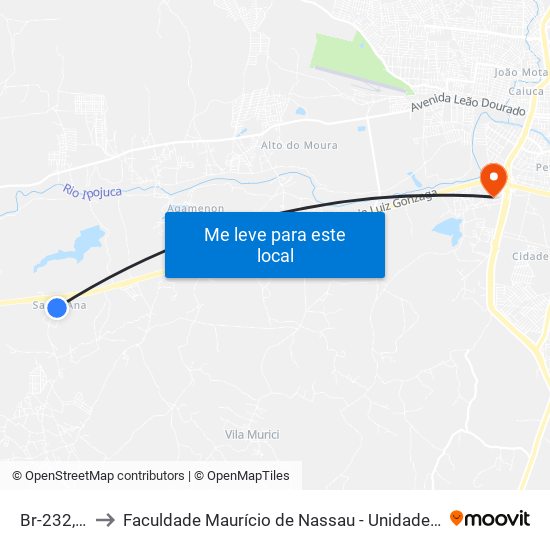 Br-232, 38 to Faculdade Maurício de Nassau - Unidade Caruaru map