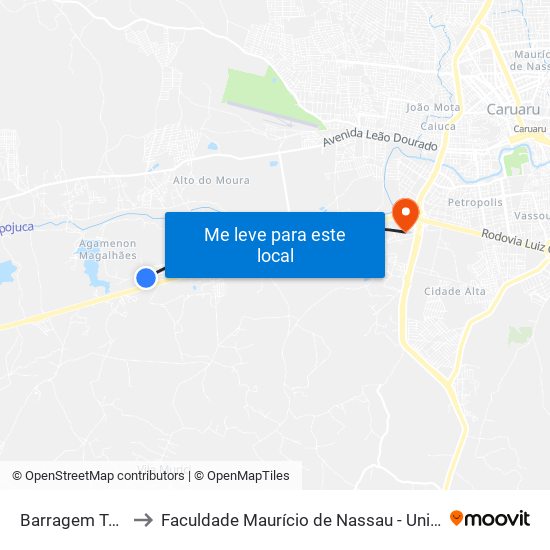 Barragem Taquara to Faculdade Maurício de Nassau - Unidade Caruaru map