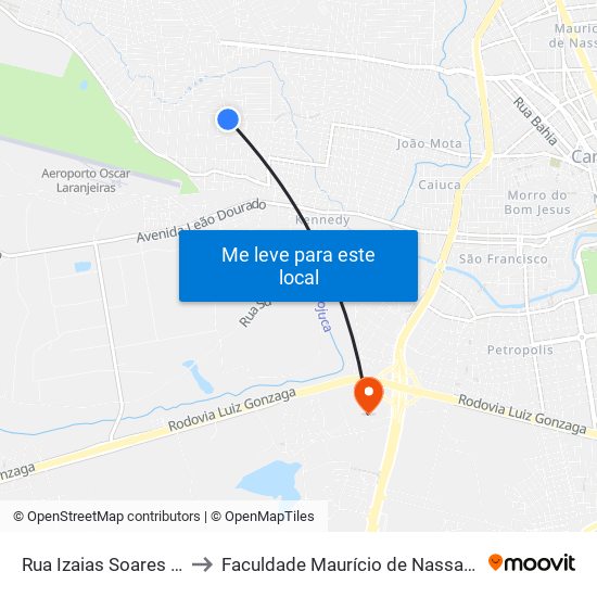 Rua Izaias Soares Bezerra, 242 to Faculdade Maurício de Nassau - Unidade Caruaru map