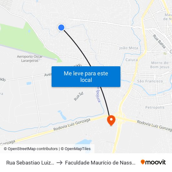 Rua Sebastiao Luiz Da Silva, 345 to Faculdade Maurício de Nassau - Unidade Caruaru map