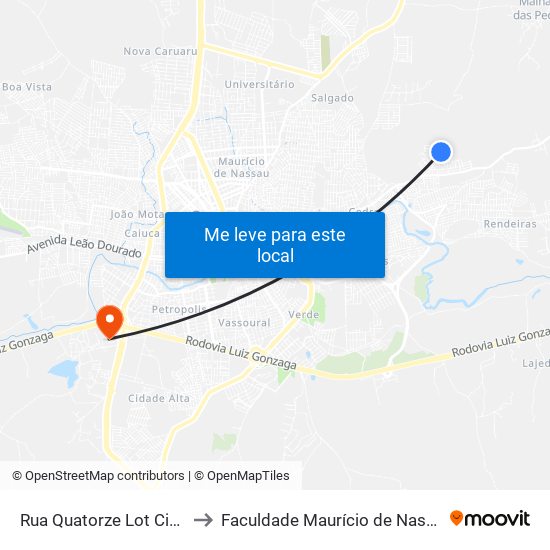 Rua Quatorze Lot Cidade Agreste, 90 to Faculdade Maurício de Nassau - Unidade Caruaru map