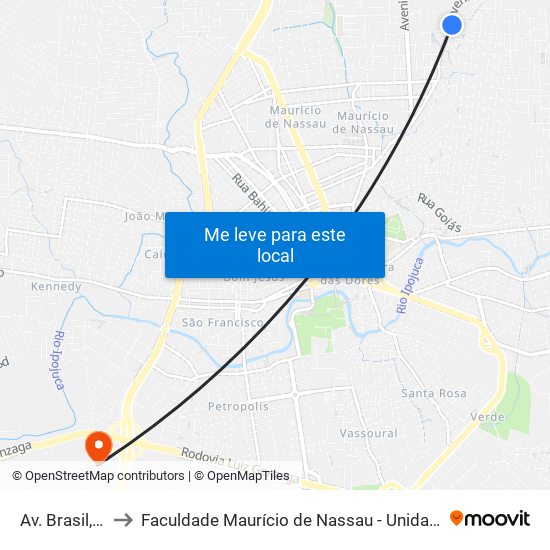 Av. Brasil, 194 to Faculdade Maurício de Nassau - Unidade Caruaru map