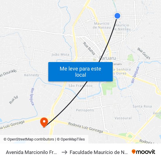 Avenida Marcionilo Francisco Da Silva, 683c to Faculdade Maurício de Nassau - Unidade Caruaru map