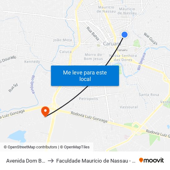 Avenida Dom Bôsco, 21 to Faculdade Maurício de Nassau - Unidade Caruaru map