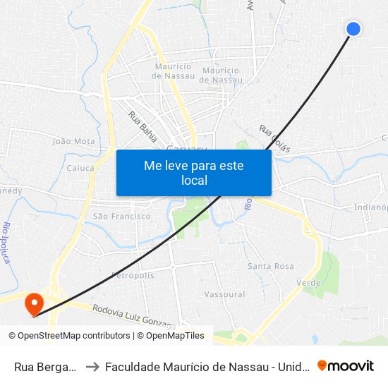 Rua Bergamo, 2 to Faculdade Maurício de Nassau - Unidade Caruaru map