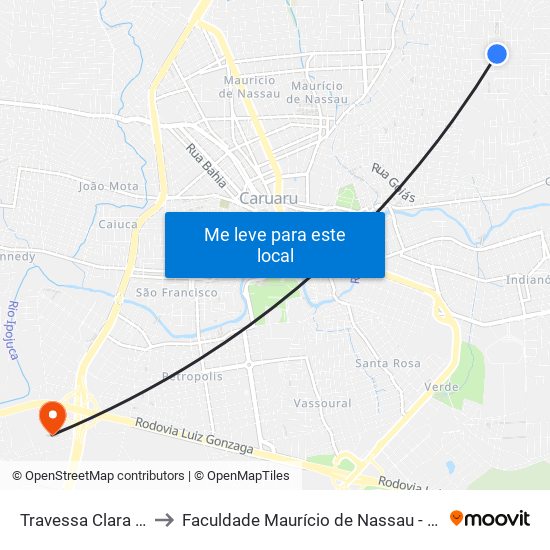 Travessa Clara Nunes, 3 to Faculdade Maurício de Nassau - Unidade Caruaru map