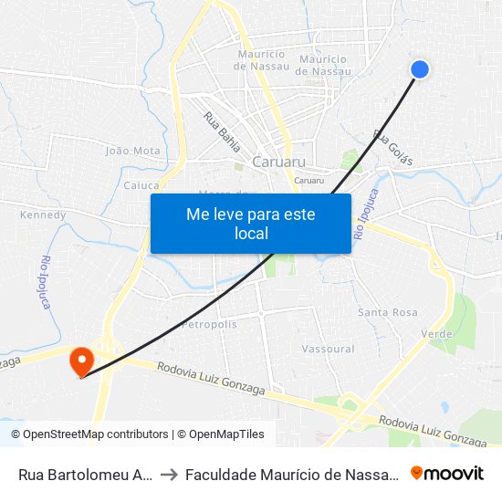 Rua Bartolomeu Anacleto, 515 to Faculdade Maurício de Nassau - Unidade Caruaru map