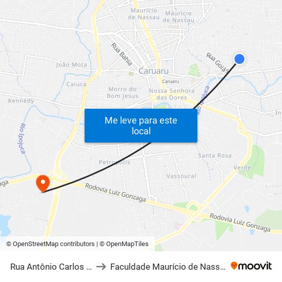 Rua Antônio Carlos De Morais, 331 to Faculdade Maurício de Nassau - Unidade Caruaru map