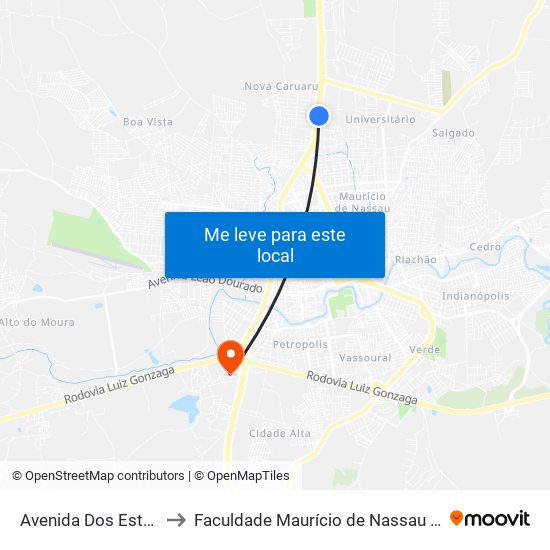 Avenida Dos Estados, 1192 to Faculdade Maurício de Nassau - Unidade Caruaru map