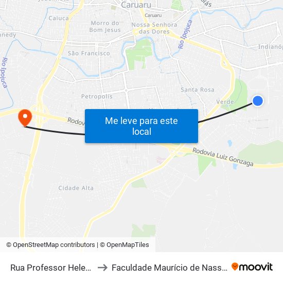 Rua Professor Heleno Torres, 1130 to Faculdade Maurício de Nassau - Unidade Caruaru map