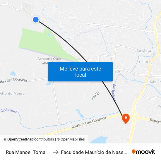 Rua Manoel Tomaz Da Silva, 895 to Faculdade Maurício de Nassau - Unidade Caruaru map