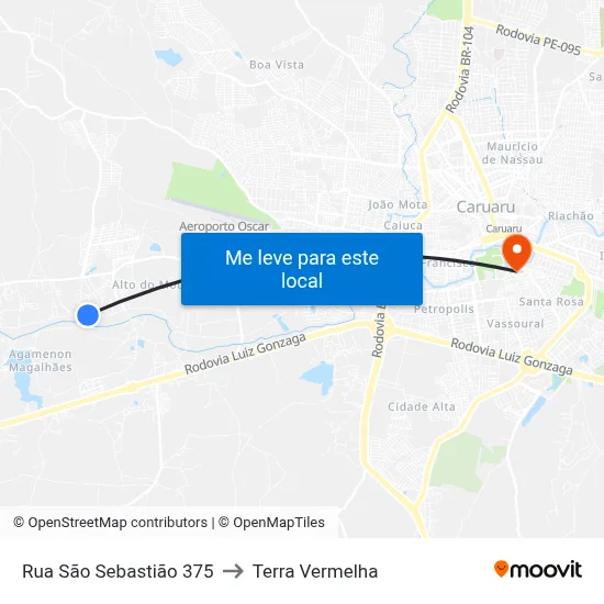 Rua São Sebastião 375 to Terra Vermelha map