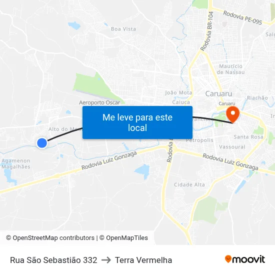 Rua São Sebastião 332 to Terra Vermelha map