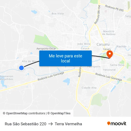 Rua São Sebastião 220 to Terra Vermelha map