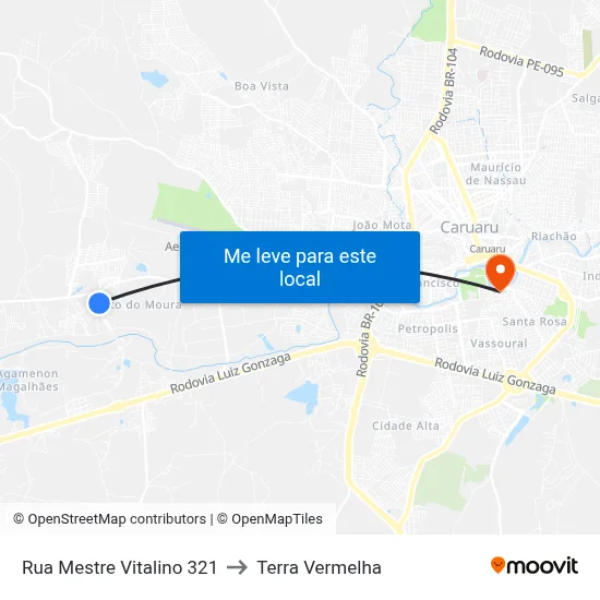 Rua Mestre Vitalino 321 to Terra Vermelha map