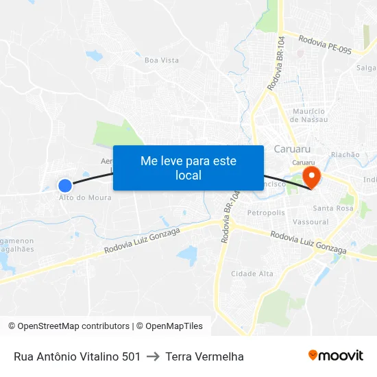 Rua Antônio Vitalino 501 to Terra Vermelha map