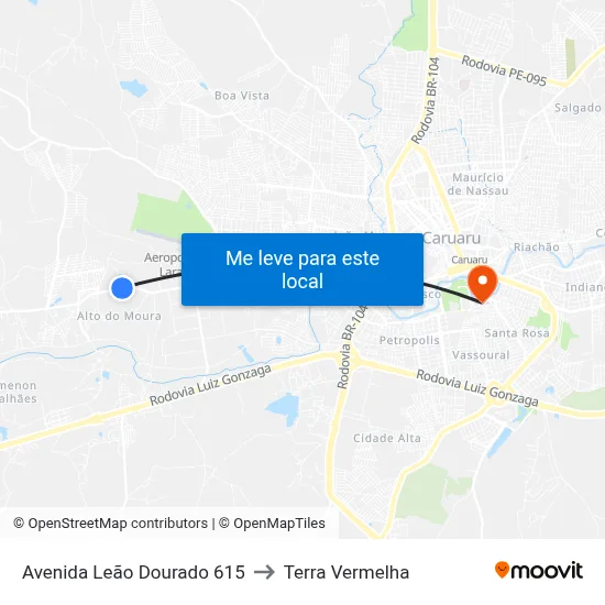Avenida Leão Dourado 615 to Terra Vermelha map
