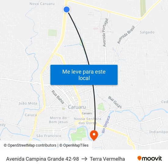 Avenida Campina Grande 42-98 to Terra Vermelha map