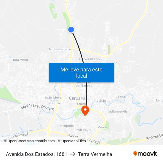 Avenida Dos Estados, 1681 to Terra Vermelha map