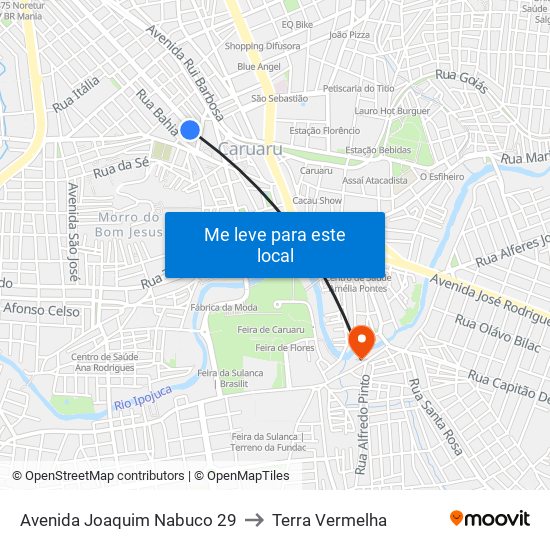 Avenida Joaquim Nabuco 29 to Terra Vermelha map