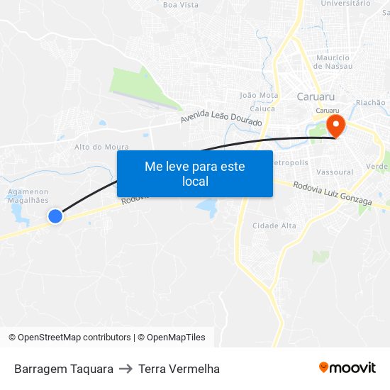 Barragem Taquara to Terra Vermelha map