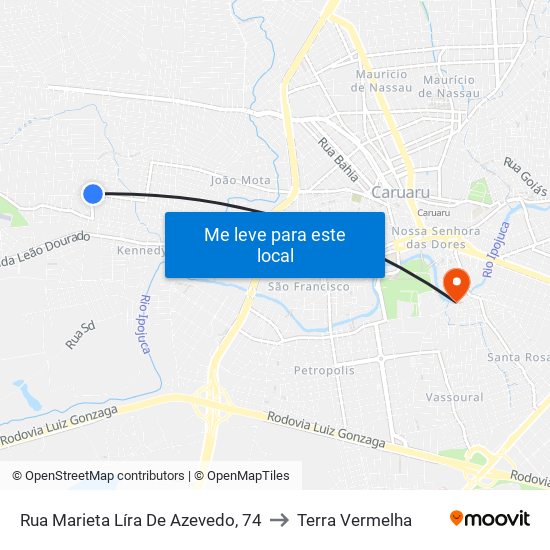 Rua Marieta Líra De Azevedo, 74 to Terra Vermelha map