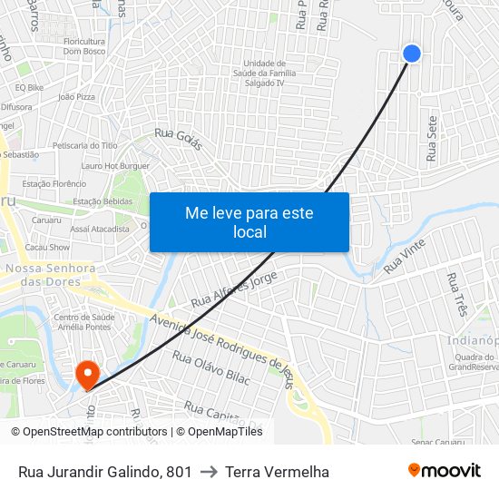 Rua Jurandir Galindo, 801 to Terra Vermelha map