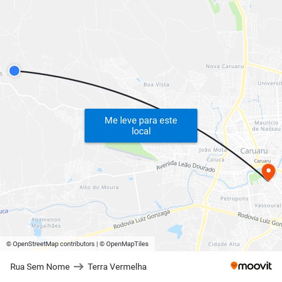 Rua Sem Nome to Terra Vermelha map